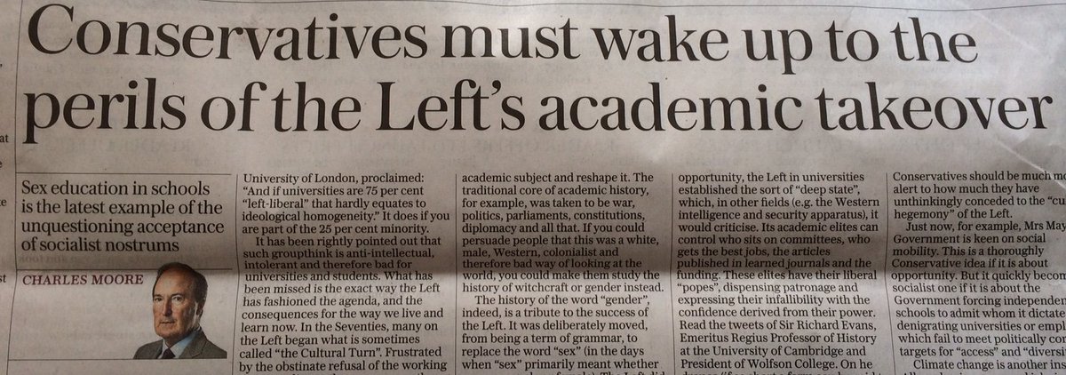 NicholasGuyatt's tweet photo. Comrades: we've been rumbled. Charles Moore in today's @Telegraph on the left's "insidious domination" of higher ed. #DeepStateUniversity https://t.co/mZf0eztVQh