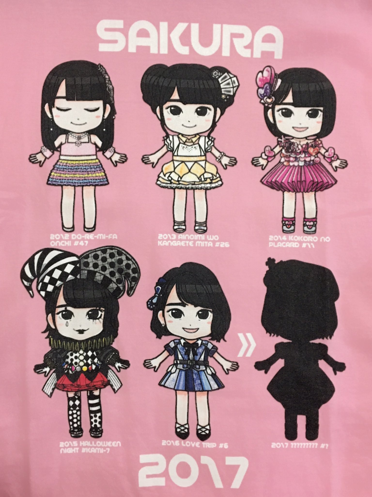 花井にわ 宮脇咲良ちゃん選挙対策委員会tシャツ 描かせていただきました 総選挙後シングル衣装 右下の咲良ちゃんは次の順位を意識して帽子とティアラ スカートを後側を長い丈に 裏面はまるちゃんと桜の花びら さくら咲け 宮脇咲良 宮脇咲良