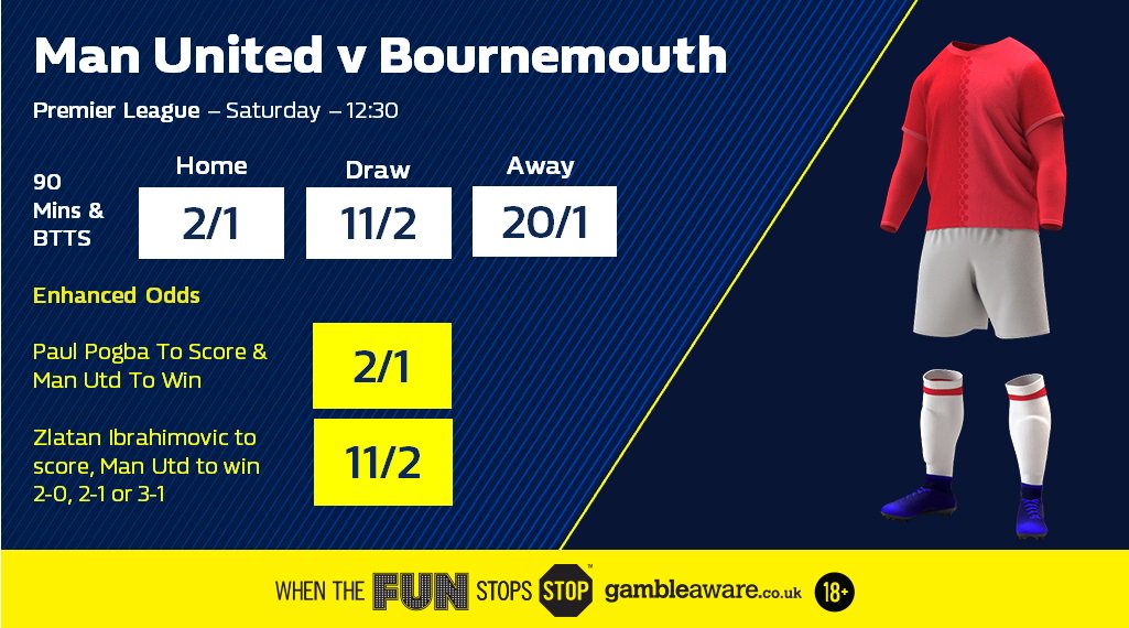 WilliamHill's tweet photo. #MUFC are unbeaten in 16 #PL matches (the league's longest run) & have a 100% home record v #AFCB (5 Wins) https://t.co/K6YCyBbRP8 #MUNvBOU https://t.co/QTf5bnQQFQ