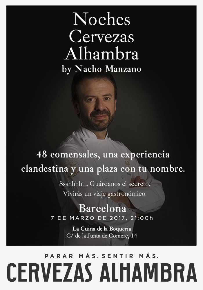 ¡Planazo para este 7 de marzo! De cena con <a href="/nachomanzano/">nacho manzano</a>  y <a href="/Alhambra_Es/">Cervezas Alhambra</a> bit.ly/2lvSziE