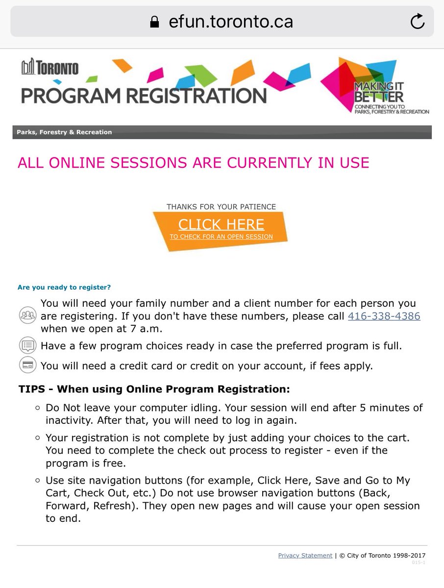 MrVictorChew's tweet photo. Every Session: Epic Fail - Didn't Mayor Tory Say They Boosted Their Servers Capacity? Guess Not. #torontoprogramregistration #alwaysfails https://t.co/qfq1J55LrE