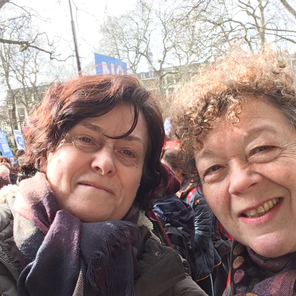 Councillor Sally Littlejohn and friend Sabine at start of #ourNHS march. Huge crowd here <a href="/CannHallLabour/">Cann Hall Labour</a>