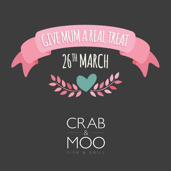 CrabandMoo's tweet photo. Give mum a real treat this Mother's Day 💗 All mums will receive a FREE box of Roses. Booking is essential.
#mumstreat #mothersday #26thmarch https://t.co/LejwWGI6rR