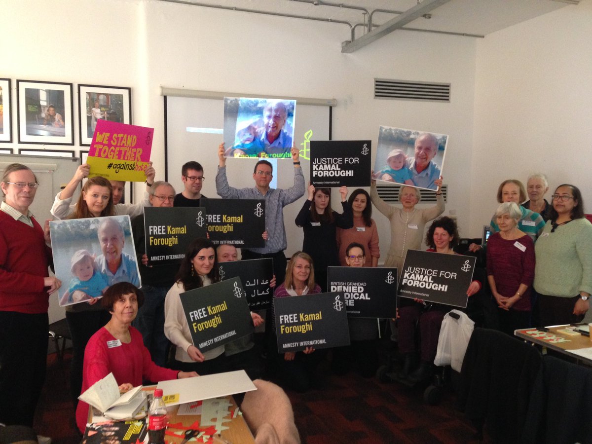 Action to call on #Iran to #FreeGrandpaKamal at @amnestylondon networking event.
