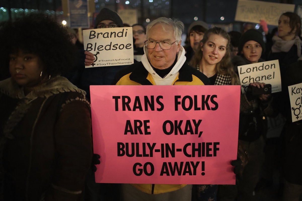 chicagotribune's tweet photo. A Trans Liberation protest in Chicago Friday drew nearly 1,000 people to rally in defense of transgender rights https://t.co/GajYuIuW80 https://t.co/fMRcILhu10
