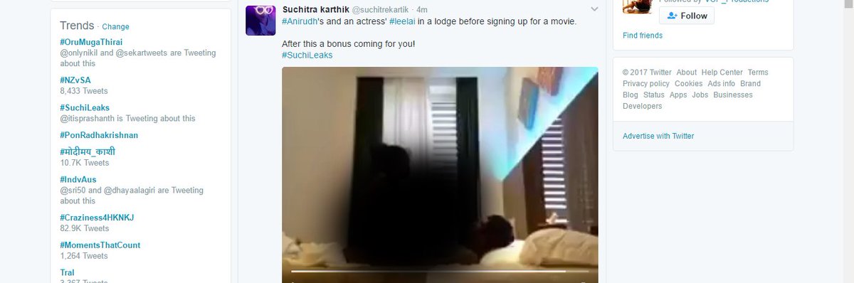cinemaprofile's tweet photo. #SuchiLeaks again posted same #anirudh & actress Lodge video.. Shame on you #suchitra. STOP STOP #Leelaigal #kollywoodactress #saveactress https://t.co/lDlYUwLwcy