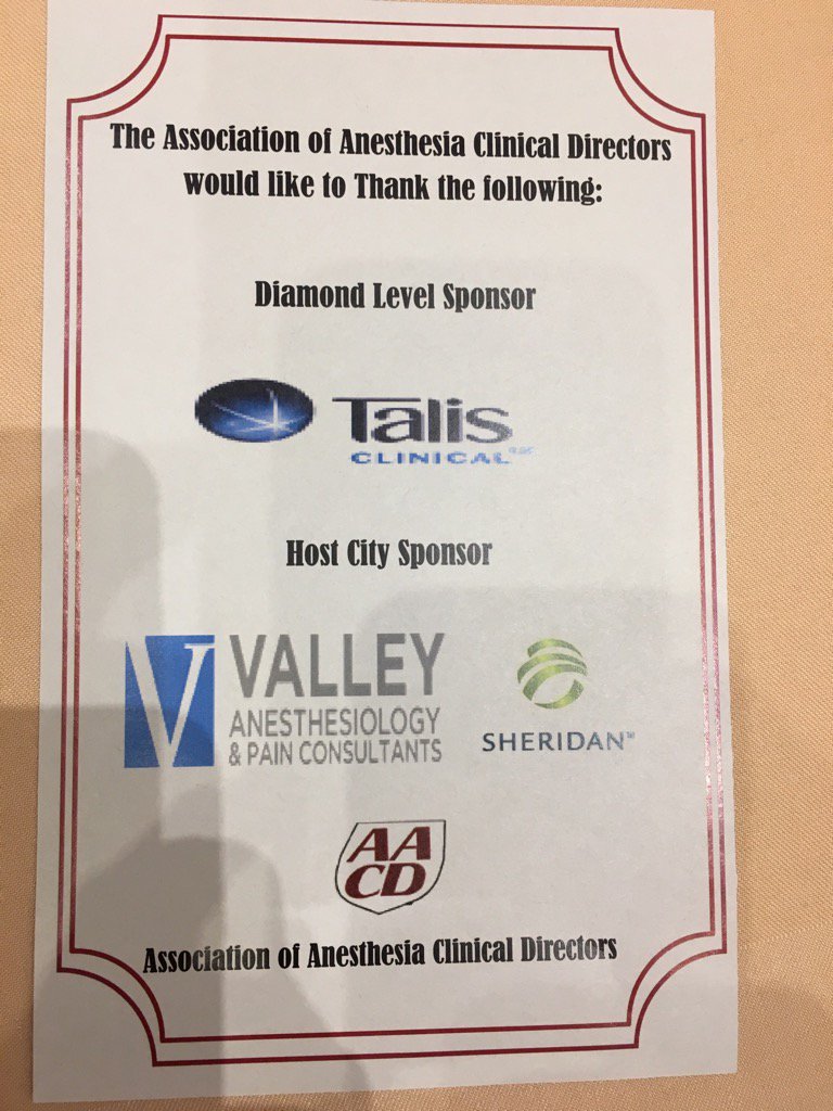 TalisClinical's tweet photo. #TalisClinical is sponsoring the Anesthesia Clinical Directors this year. New Orleans next year. Join us there https://t.co/h8RI3PnwC4