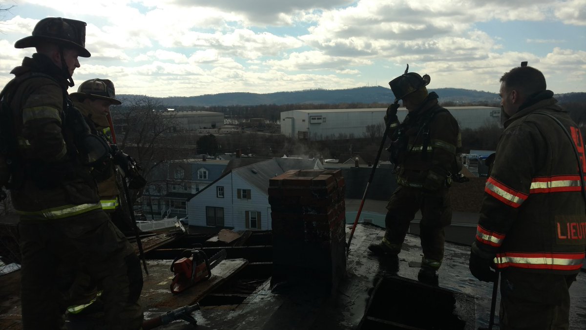 HbgCaptain's tweet photo. @hbgfire assisting on mutual aid #fire this morning #balloonframe construction kept crews busy #openingup #tower1 #wagon4 https://t.co/OpMhNeKBLe