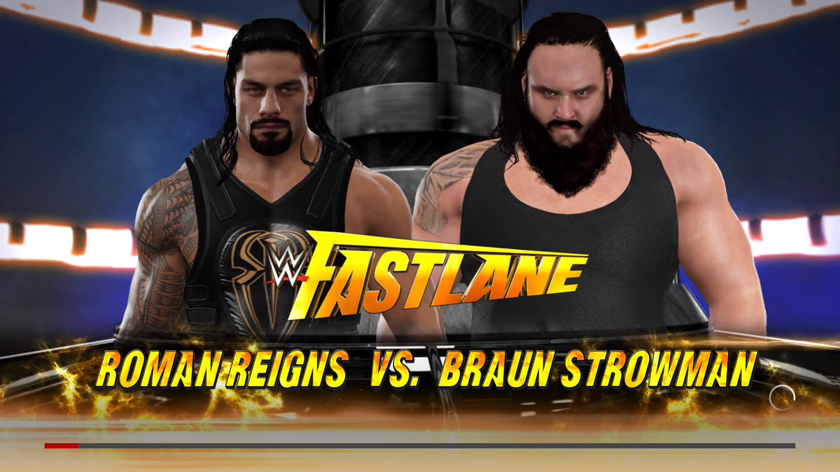 WWEgames's tweet image. .@WWERomanReigns battles @BraunStrowman tomorrow at #WWEFastlane! Who's gonna win?