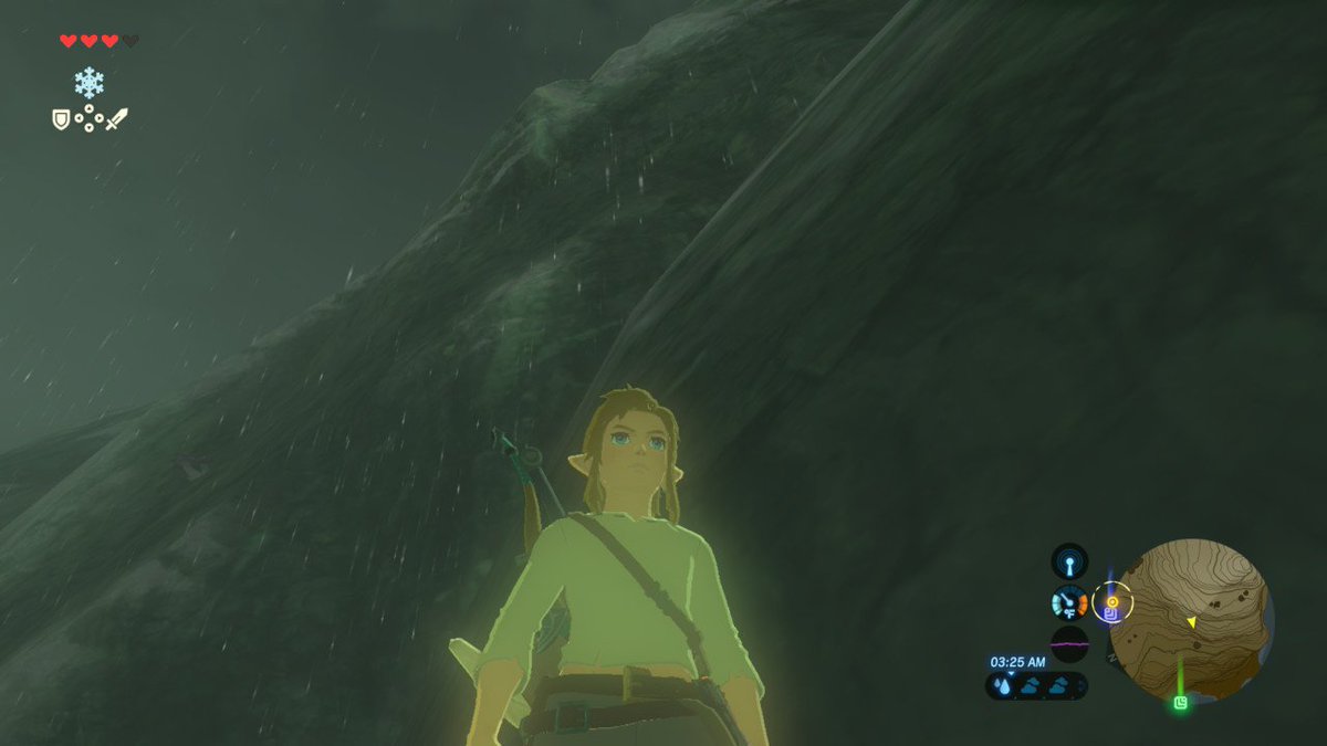 AdamLsEnt's tweet image. When you are at the peak, but it rains, so you fall and have to wait out the storm. #BreathoftheWild #NotFunAnymore