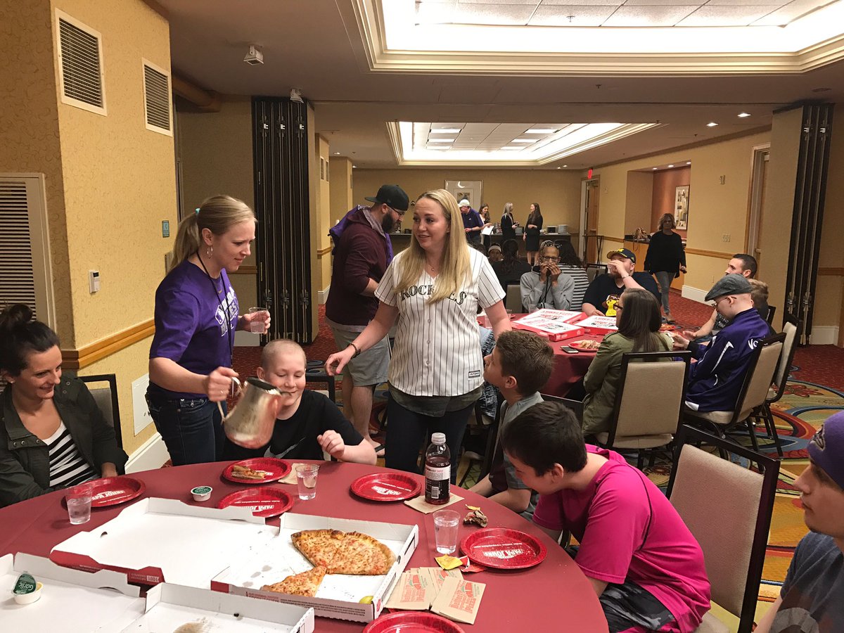 Rockies's tweet photo. Jason and Caitlin Motte welcomed the kids from Children's Hospital Colorado to Scottsdale with a pizza party.

#ChildrensColoradoRox https://t.co/Em505JVVnj