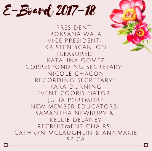 Congrats to the new E-Board of 2017-18!!! We wish you nothing but the best of luck 💗🤗🌺
