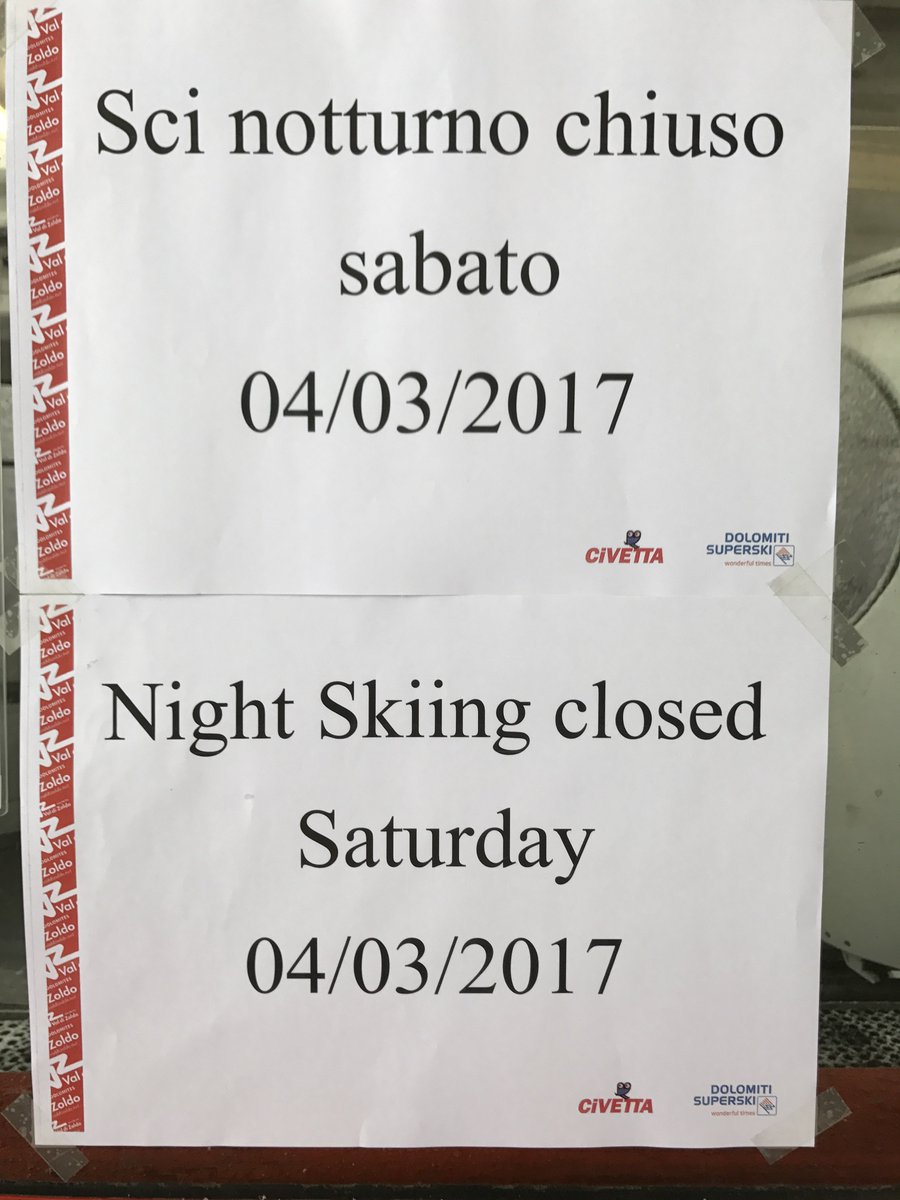 Questa sera, 4 marzo, sci notturno chiuso causa avverse condizioni meteo #valdizoldoskiarea