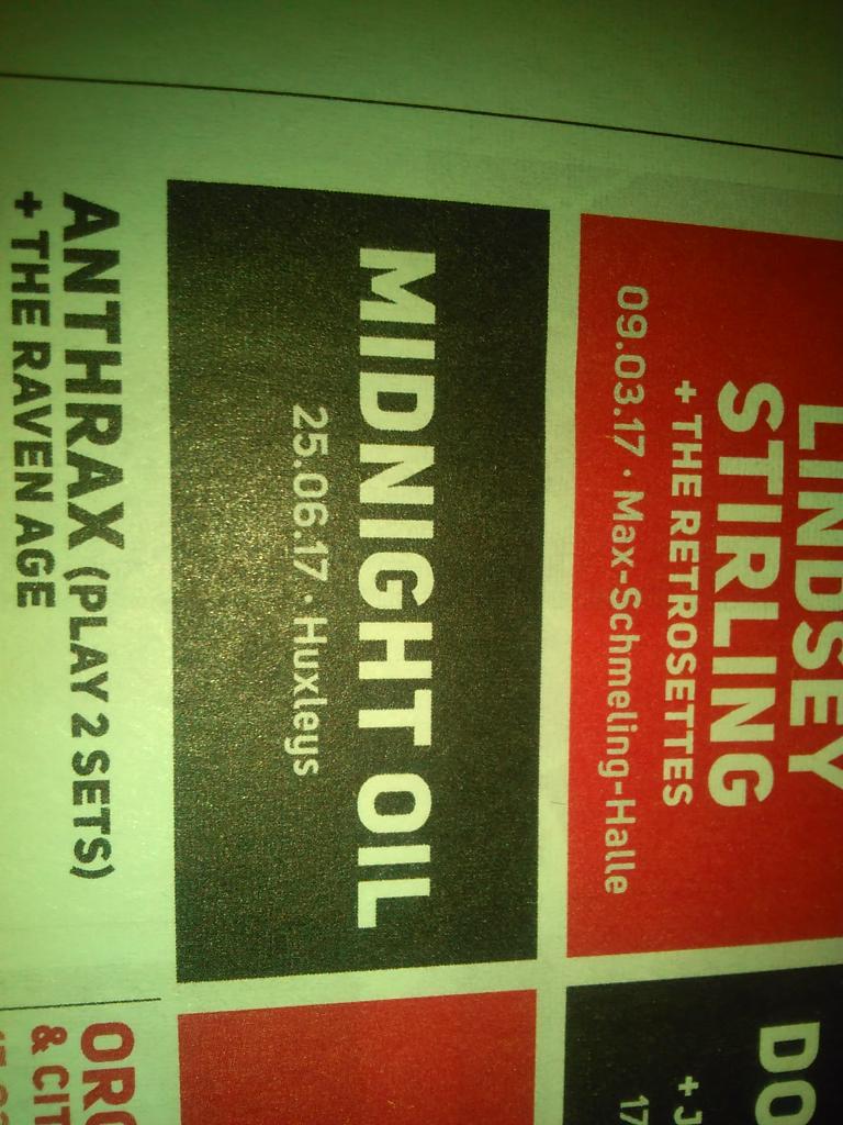 Welcome to Berlin in June Midnight Oil. But sold out already! Hope Tickets weren't all bought by scalpers.