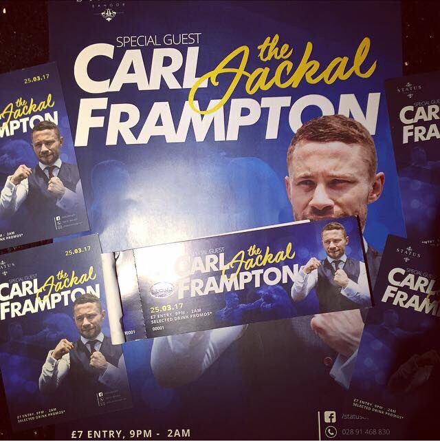 March 25th at Status, Bangor!Get ur tickets at The Marine Court Hotel Reception or Cafe Ceol during opening hours 👊 <a href="/RealCFrampton/">Carl Frampton MBE</a>