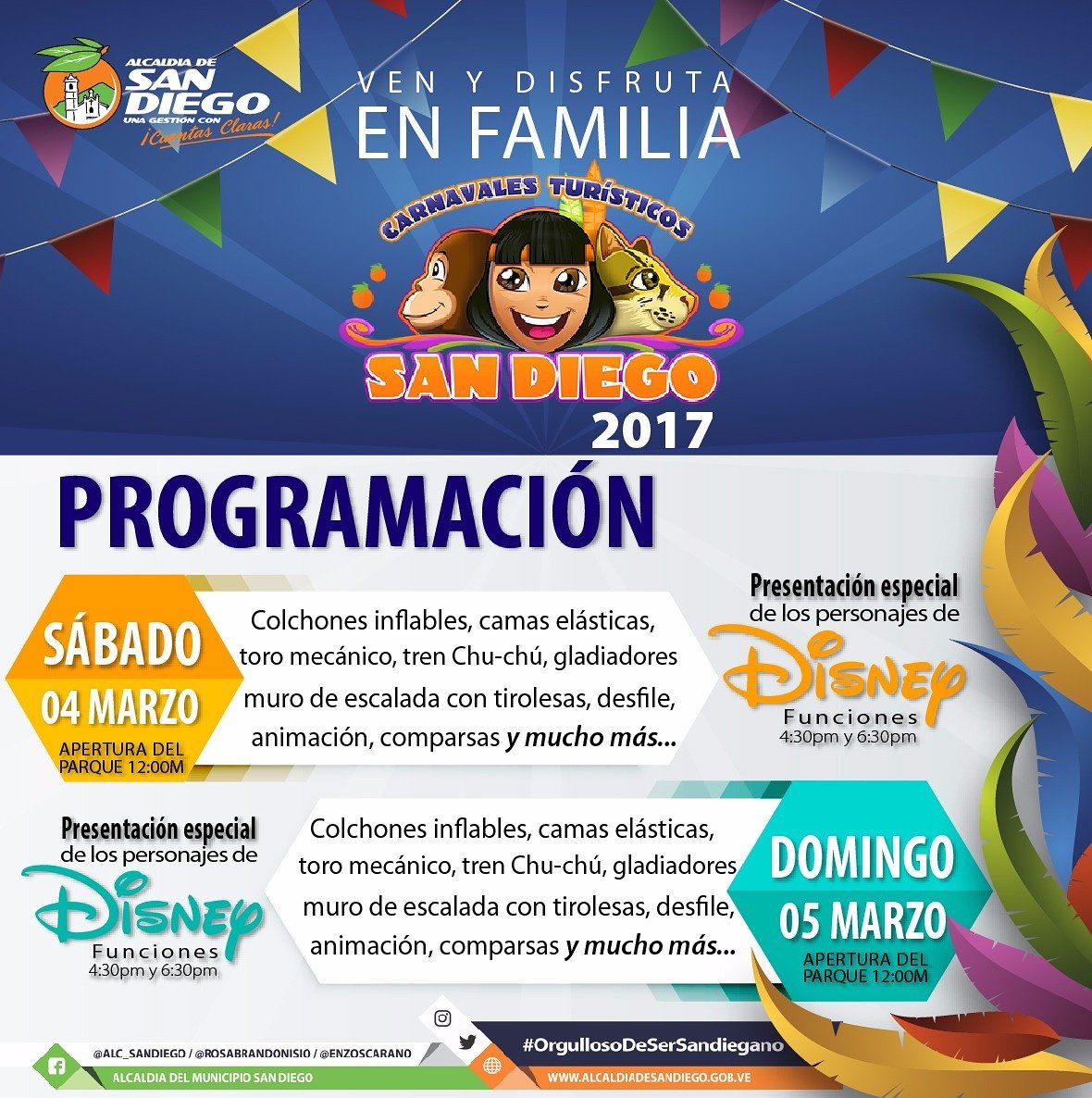 Rosabrandonisio's tweet photo. Hoy inician nuestros #CarnavalesSD2017 en el Parque Metropolitano #SanDiego a partir de las 12:00m |Ven y disfruta en familia ¡Te esperamos! https://t.co/nlgauvyrH2