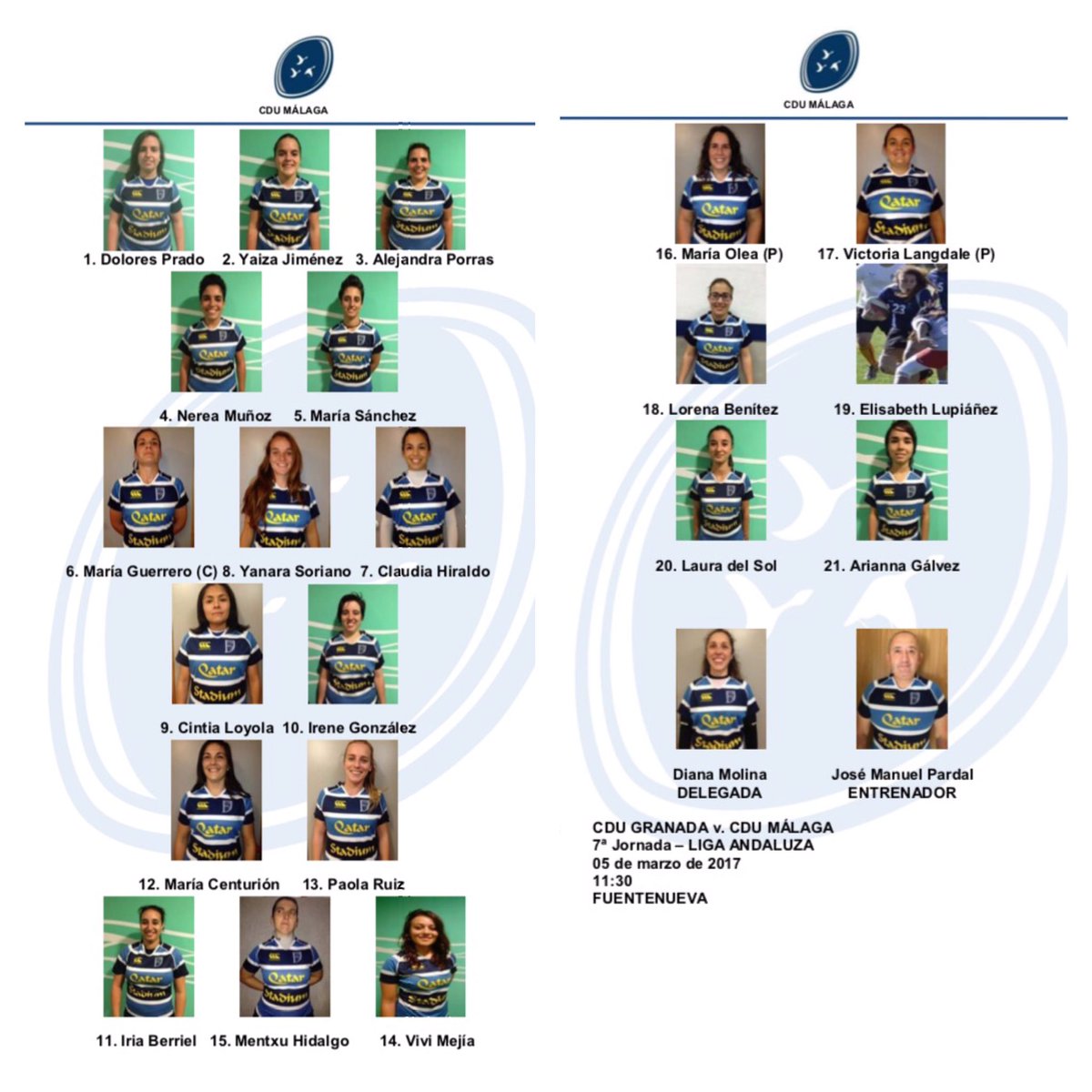 Todo listo para el partido Liga XV mañana 11:30 en Fuentenueva ante @CDURugbyGranada @RugbyFemUni Vamos guerreras! MÁ-LA-GAAA! 💪🏉