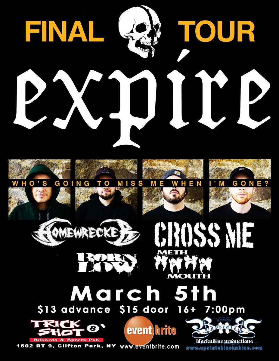 Tomorrow night. With <a href="/ExpireHC/">EXPIRE</a> @Homewrecker_OH <a href="/CrossMeHC/">Cross Me</a>  <a href="/methmouth315/">Meth Mouth</a>.