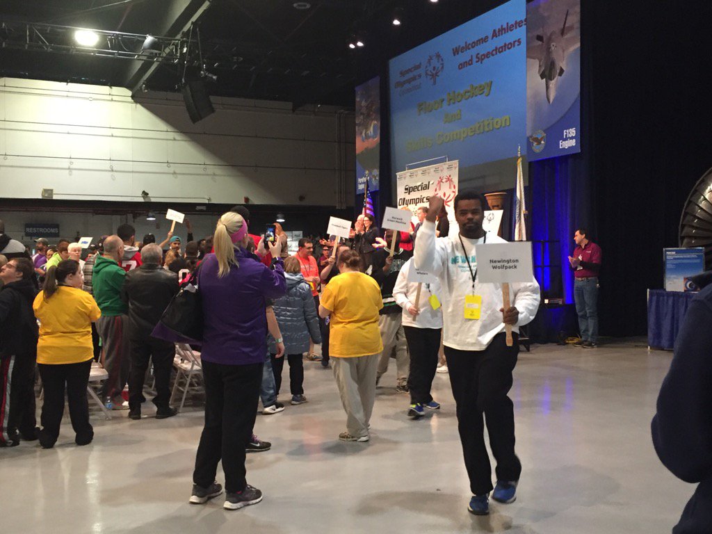 ErinLyman's tweet photo. With a pump of the fist, the @SOCTconnecticut Winter Games Floor Hockey opening ceremonies are underway! #SOCTgames https://t.co/3YKAFwzZxS