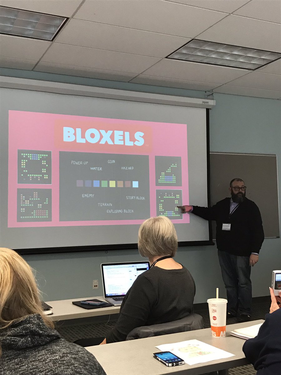 MrRondot's tweet photo. Playing with @bloxelsbuilder creating and coding videos games with @mwmedvinsky at Oakland University's ed tech workshop #OUSEHS https://t.co/XzMF7zUvAO