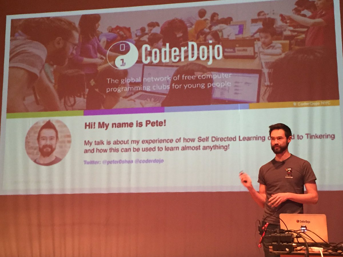 philipcolligan's tweet image. The awesome @peter0shea talking about tinkering at @Raspberry_Pi #piparty - @CoderDojo is having such a great impact #makeyourideas
