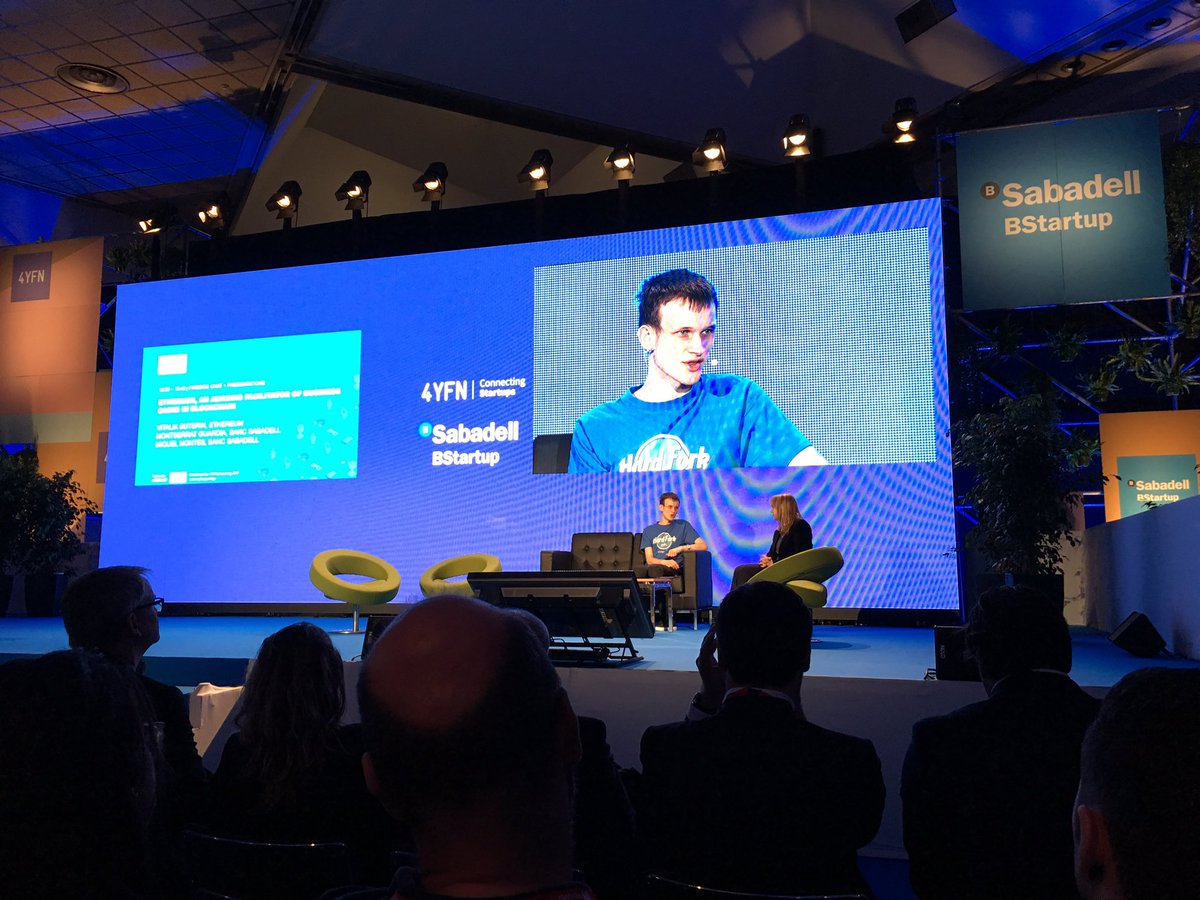 Inspiring session with <a href="/VitalikButerin/">vitalik.eth</a>, co-founder and inventor of #Ethereum, speaking about future use cases. Def. one to follow! #4YFN17