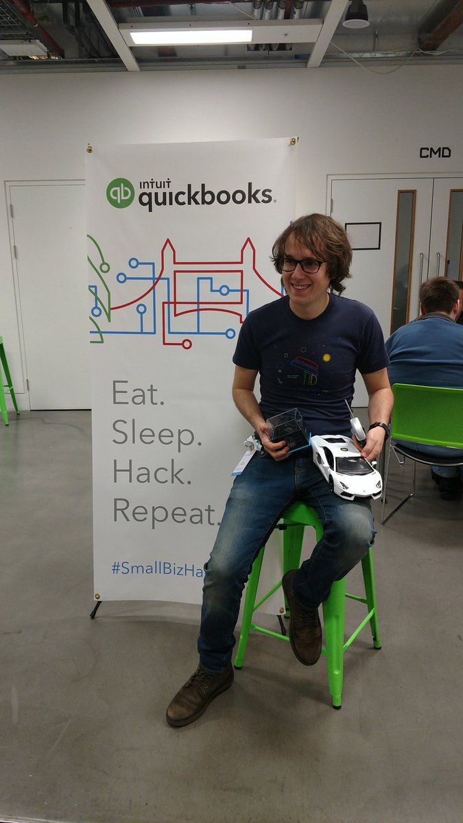 IntuitDev's tweet photo. And the winners of the #SmallBizHack car races take the @GoPro and @thalmic #myoband. Congrats! https://t.co/9HH2Ll3zdw