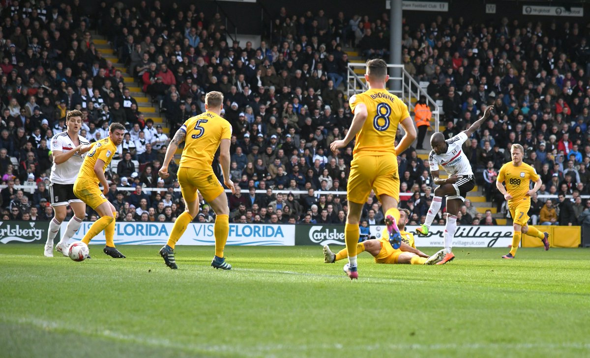 FulhamFC's tweet photo. ACTION SHOT: The moment @sonealuko made it 1-0 to #FFC https://t.co/cC8kNv9Jwo