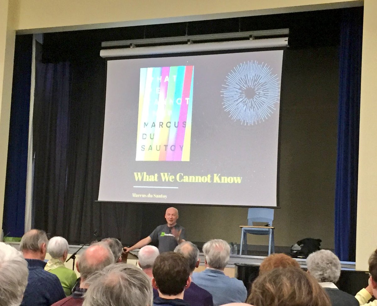 apburden's tweet photo. If you didn't manage to take it all in at @festivalofinnov, @MarcusduSautoy is back in #Malvern @MalvernSF explaining #WhatWeCannotKnow https://t.co/LlQjX2XhGY
