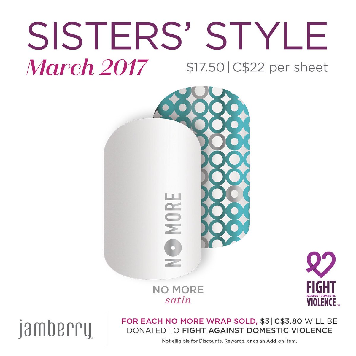 joysjamberry's tweet photo. #FightAgainstDomesticViolence with March's Sister Style Wrap! For every 'No More' wrap, you will be donating $3 to @FADV_FADV! #NoMoreJN 💜 https://t.co/h4vKYCYDyK