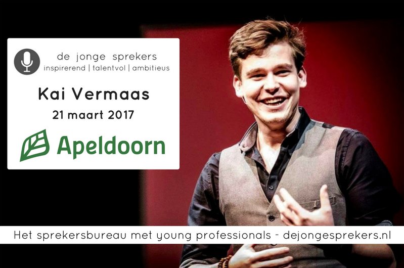 Jonge spreker Kai Vermaas gaat op 21 maart een energieke afsluiter verzorgen van de Jong Apeldoorn Netwerk dag bij de Gemeente Apeldoorn.