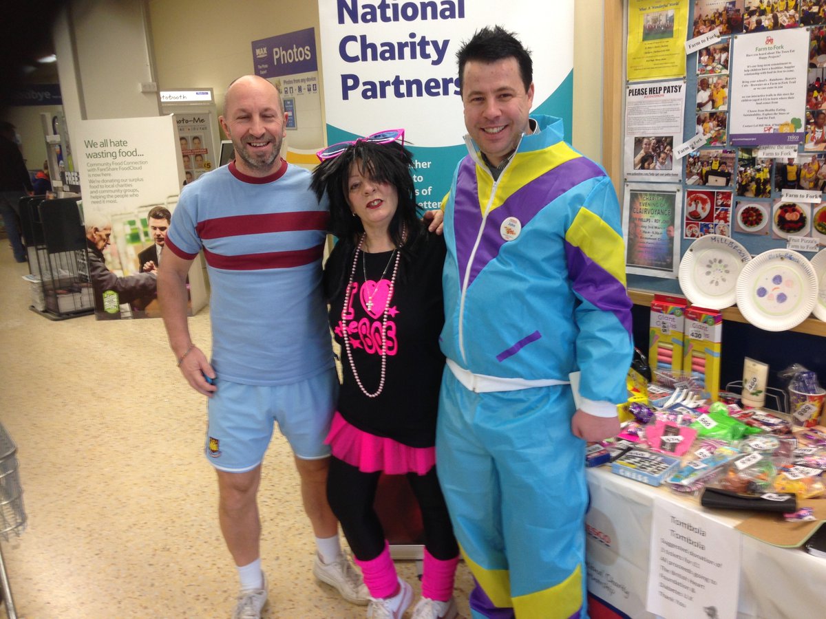 With Lol and John in fab 80's gear in Cheshunt Metro! In my case you can take the boy out of West Ham.. #finalcountdown @diabetesuk @thebhf