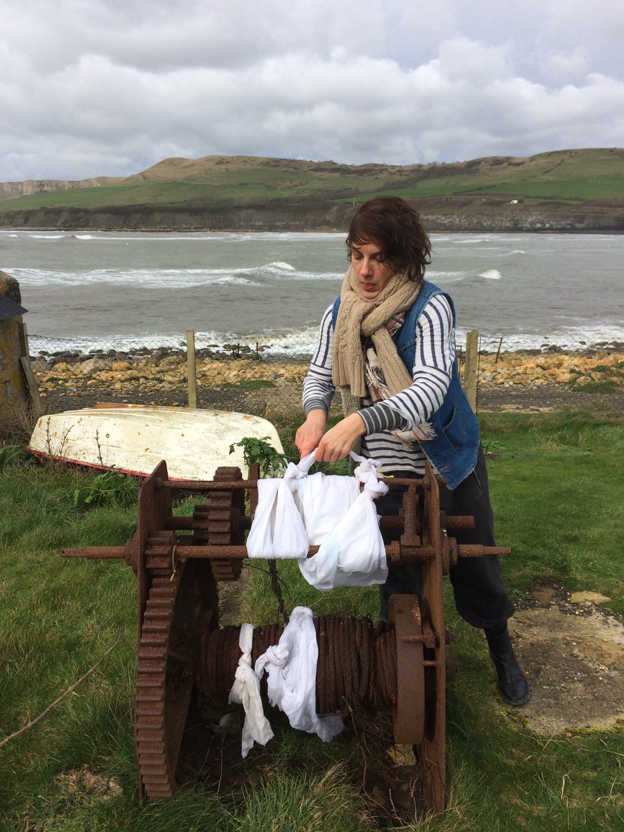wrapping a rust winch on Kimmeridge bay. #purbeckartweeks #storiesfromdeepunder