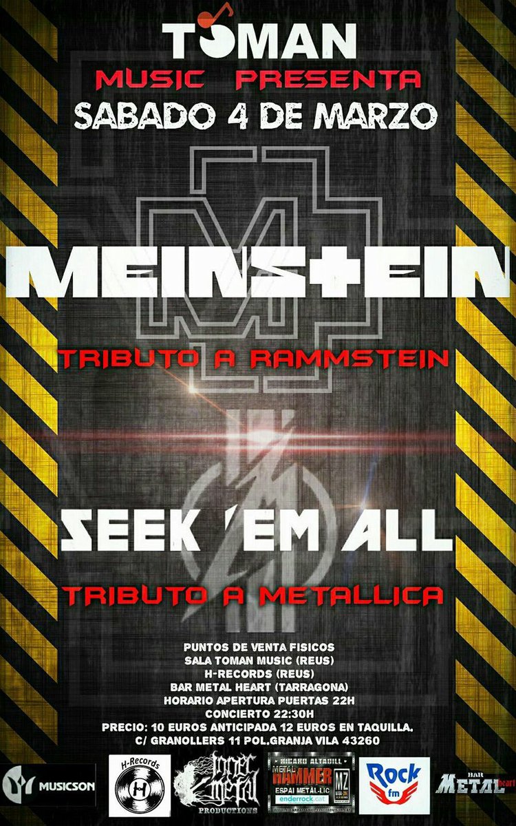 Avui Meinstein (Rammstein tribute) &amp; Seek'em all (Metallica tribute) <a href="/SalaToman/">SALA TOMAN MUSIC</a>