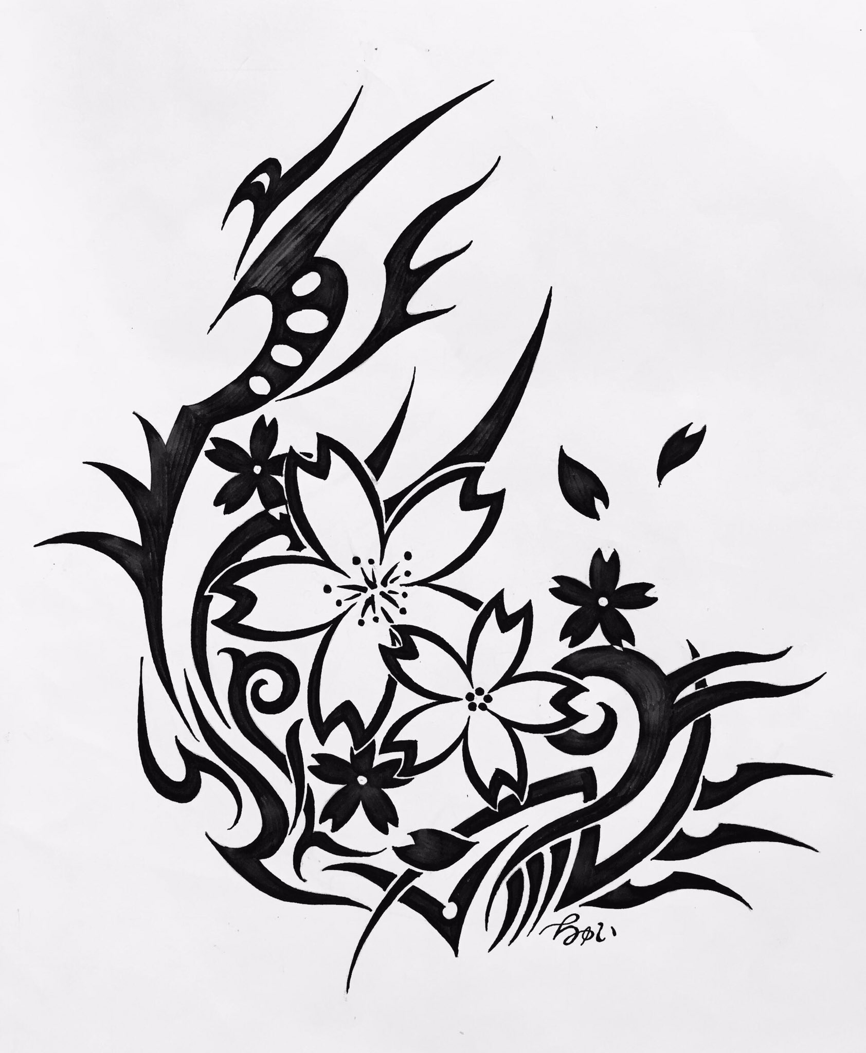 ちゅい トライバる垢 リバイバル作品 桜 紅葉 Re Tribal 今月でトライバルと出会って丸5年という節目を記念に 構図そのままで初期作品を和柄テイストリバイバルとして一新しました リメイク 桜 連作 紅葉 和柄 和風 桜 紅葉 アナログ
