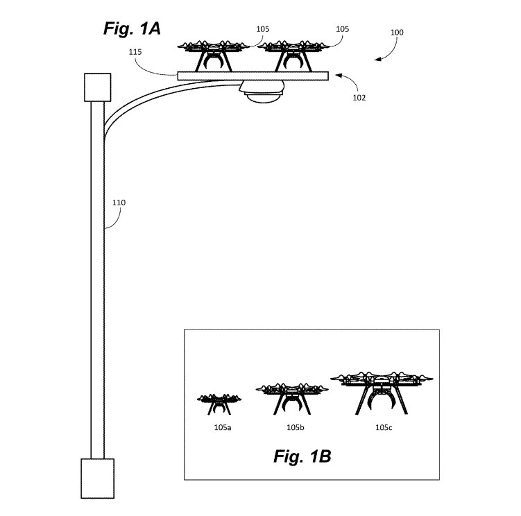 Futuristic delivery #drone-charging stations on street lights - patent filed by <a href="/amazon/">Amazon</a> <a href="/CBinsights/">CB Insights</a>