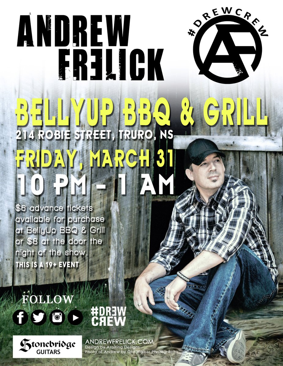 trinasampson11's tweet image. In the Truro area March 31? @andrewfrelick will be back the Belly Up Bar n Grill! #truro #novascotia #EastCoastMusic #CountryNight #DrewCrew