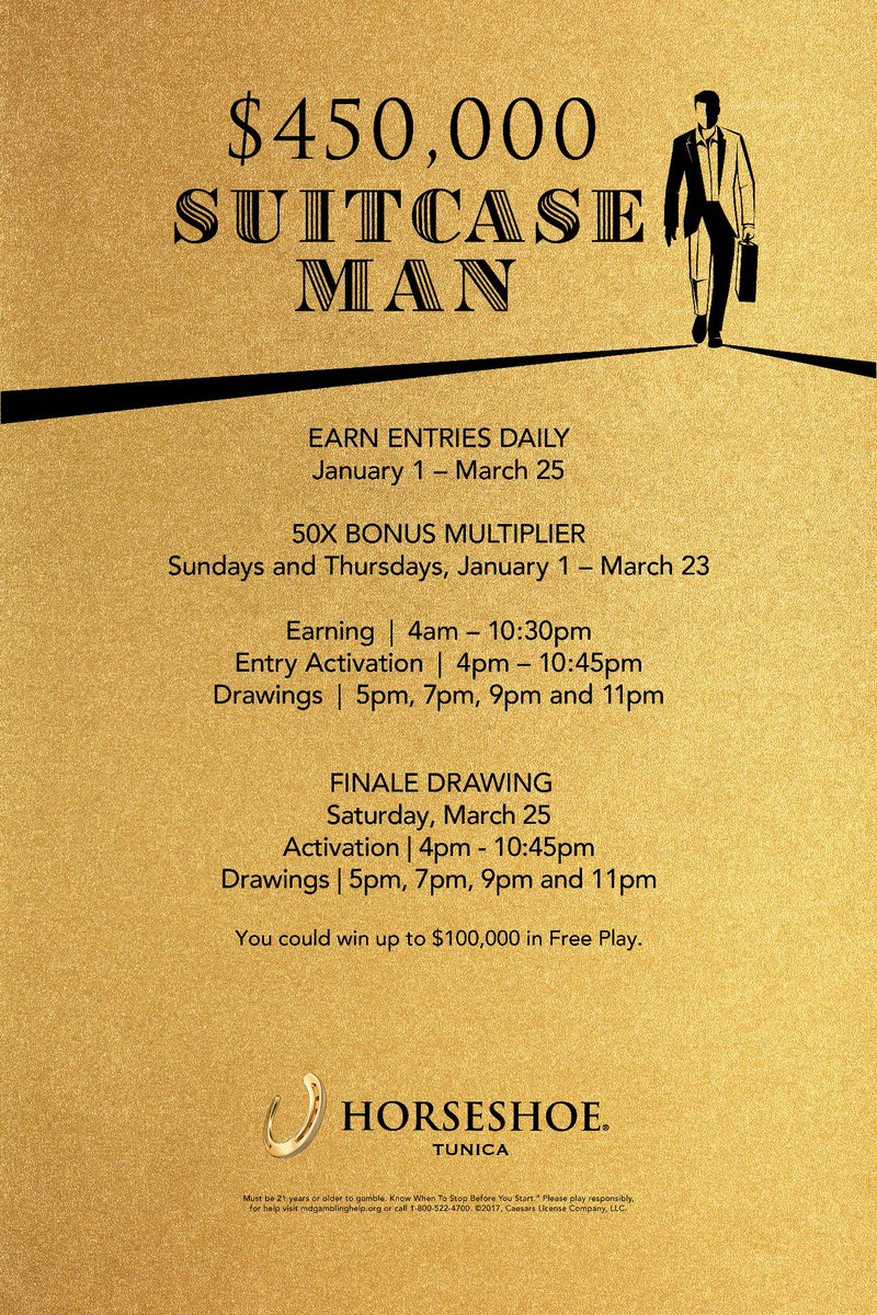 Horseshoetunica's tweet photo. Earn your entries until March 25! #SuitcaseMan https://t.co/SnlErfxnlJ