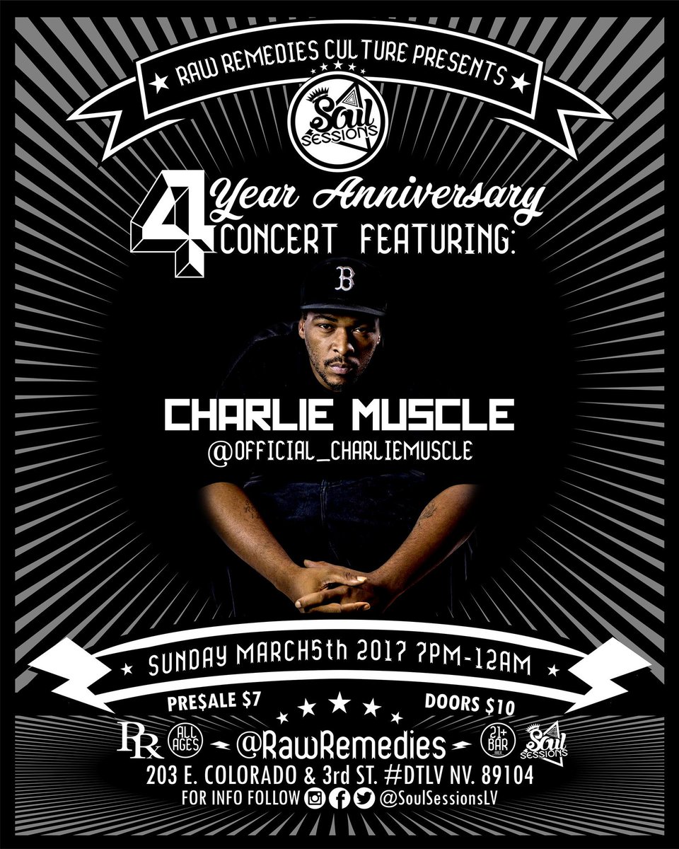 SoulSessionsLV's tweet photo. So excited to have @Charlie_Muscle bless our stage tomorrow! 😎 MARK YOUR CALENDARS! IT'S GOING TO BE 🔥 
#supporttheartists SEE YOU THERE 😍 https://t.co/SYUmbAbGnE