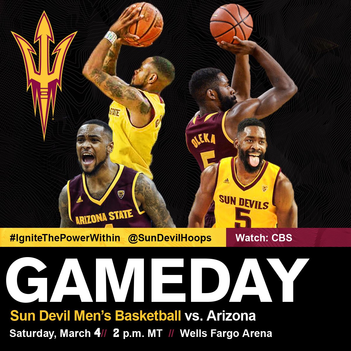 SunDevilHoops's tweet photo. Territorial Cup Senior Day 😈
🏀@APlayersProgram
⏰2 pm MT
📍Wells Fargo Arena
📺CBS
📻620 AM
#IgniteThePowerWithin https://t.co/0T5ixcHkV0