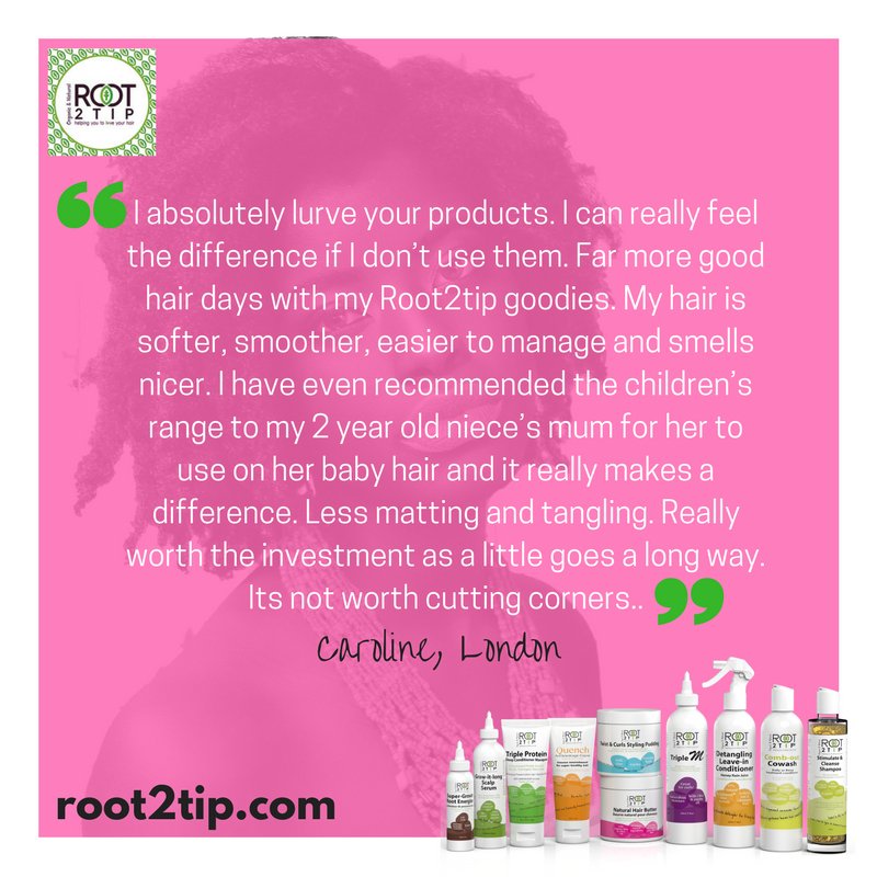 Root2Tip's tweet photo. We LOVE to hear feedback from our customers! Check out what Caroline had to say about #Root2Tip #afrohair #teamnatural https://t.co/ulJI7v70uQ