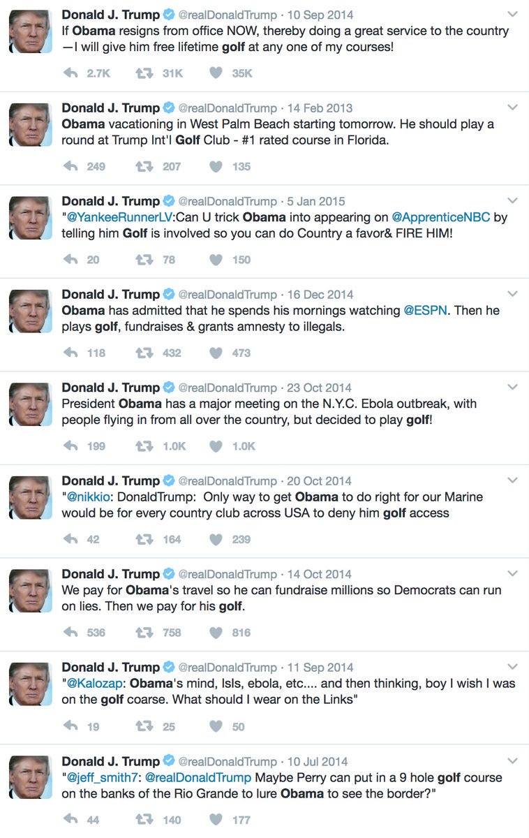 BraddJaffy's tweet image. Trump today made his 7th trip to the golf course in 6 weeks as president.

Here are his previous tweets about presidents and golf: