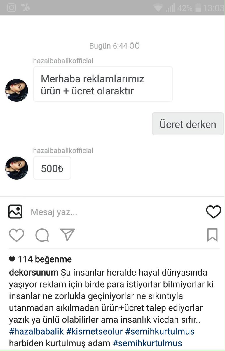 Hazalı sadece semihi bırakmasından değil  bunun için SİLDİM ! PARA KARSILIGI REKLAM YAPARSIN AMA EMEK VARSA İŞTE YAPAMAZSIN ! #hazsem