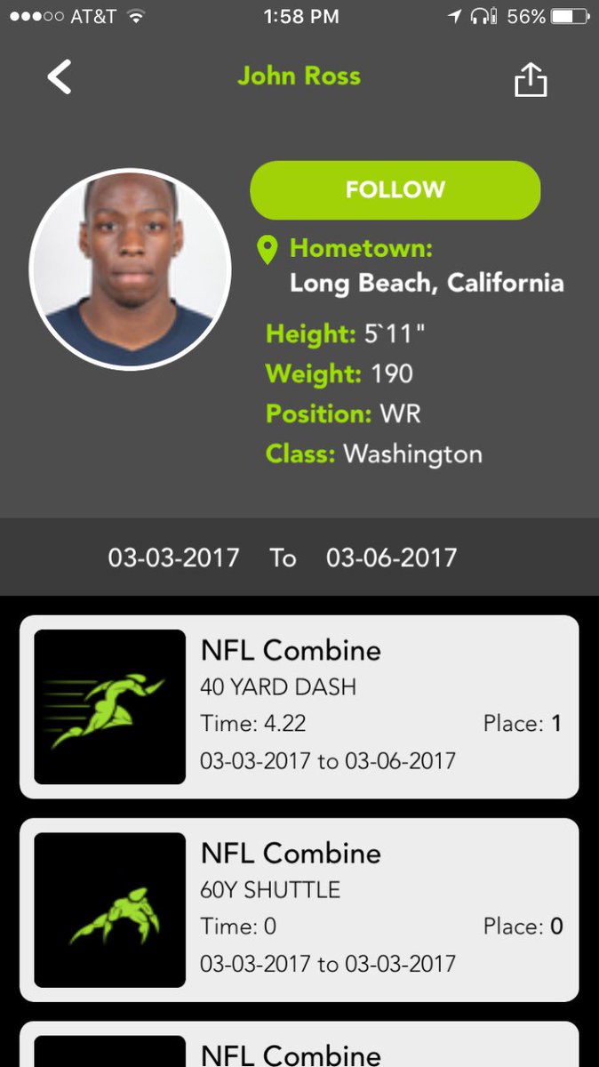 MyCombinePro's tweet photo. Congrats to John Ross, 4.22 !!!!!!!
Download My Combine Profile to see all the scores! https://t.co/h0rnxpFaqT