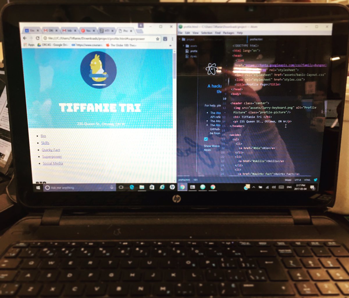 TiffanieTri's tweet photo. Look, I'm #coding!! Thx @Invest_Ottawa @TheHTML500 @LightHouseLabs for the awesome workshop today #learntocode #ottcity #code613 #codenewbie https://t.co/8Y7baLJOjj