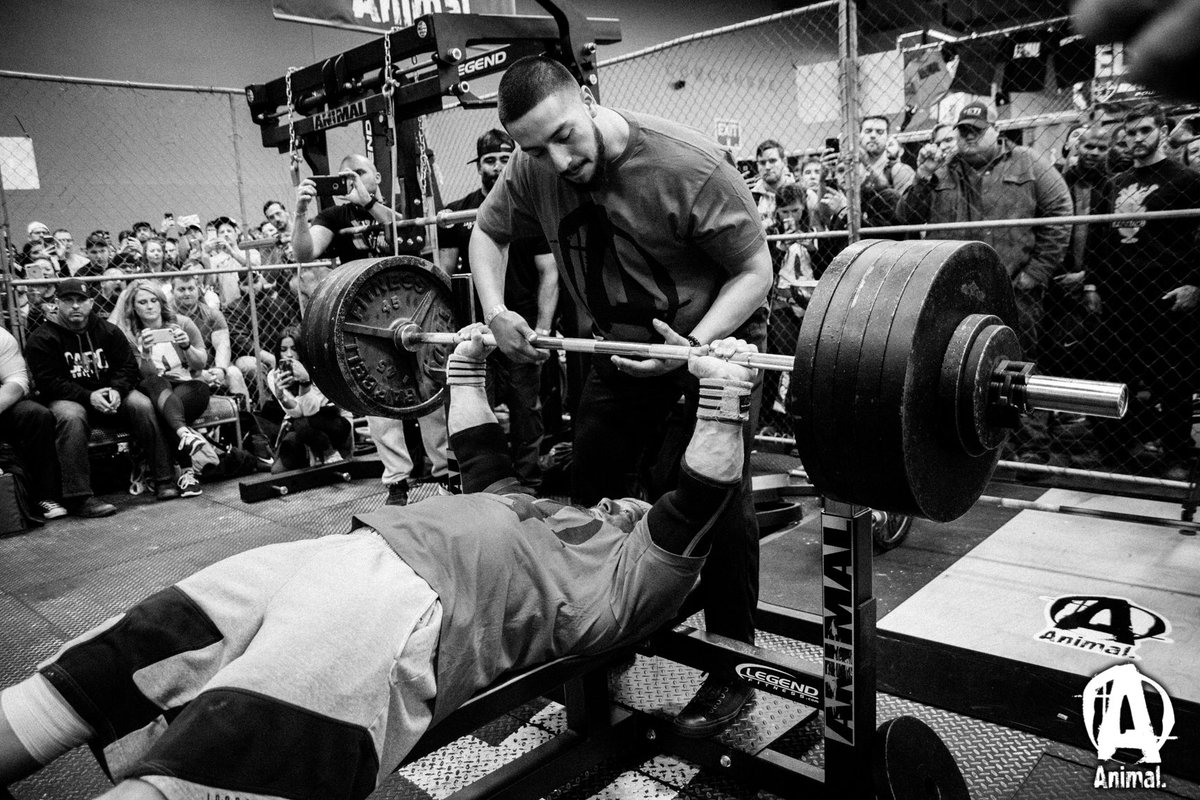 Animalpak's tweet photo. Fuck the excuses. Dan Green benches 545lbs with legs up due to a torn quad. #2017TheCage #animalpak #Arnold2017 #powerlifting https://t.co/5Y4VXaZjF3