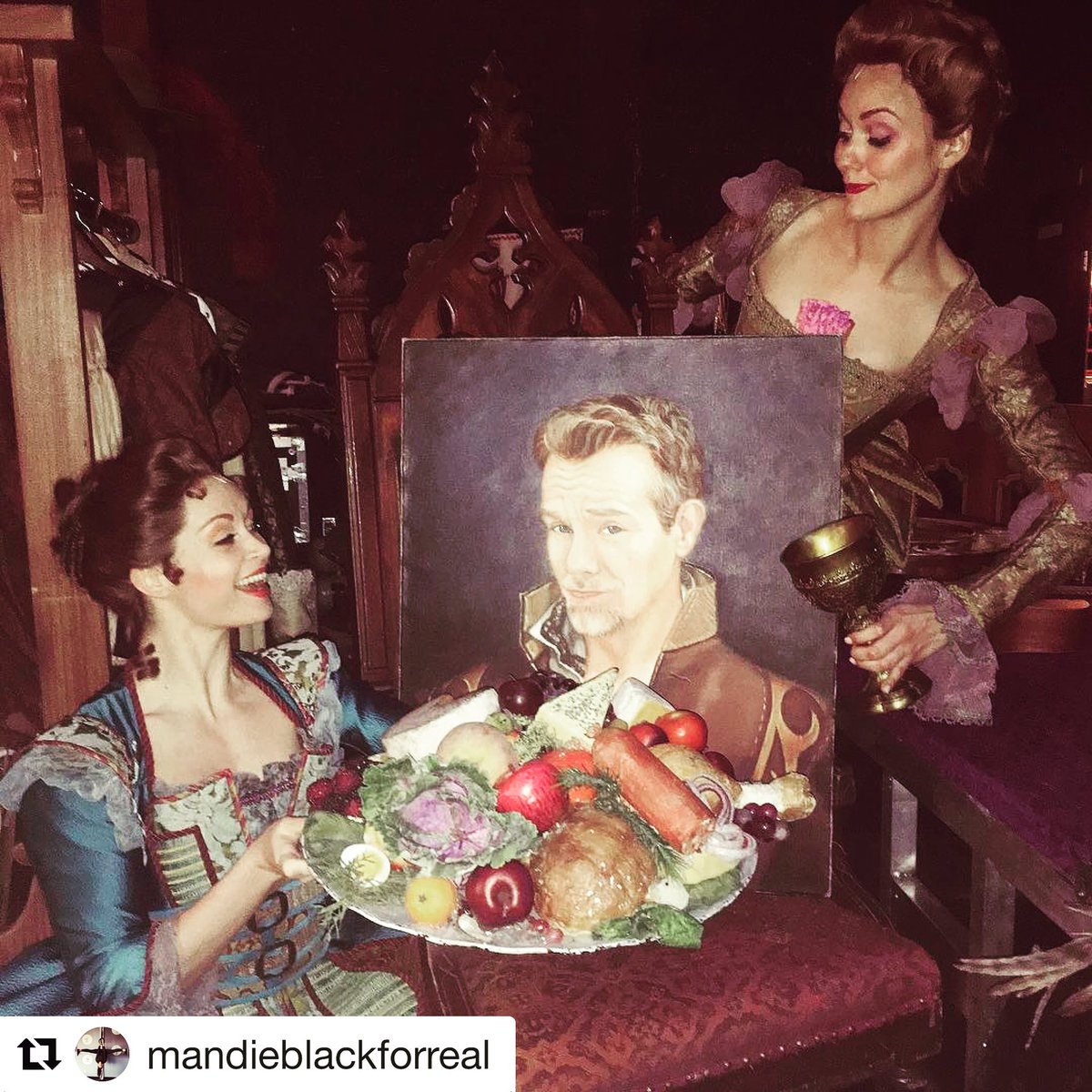 etchysketchyart's tweet photo. Preparing Shakespeare, aka #adampascal for a two show day here @rottenbroadway 
All the food and hydration! #somethingrotten https://t.co/nLuZy1tPqD