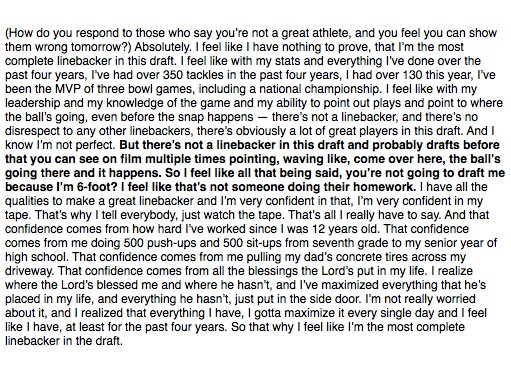 JJStankevitz's tweet photo. Clemson LB Ben Boulware gave the most passionate argument for being the top player at his position of anyone in Indianapolis this week: https://t.co/nwgwgw3dED
