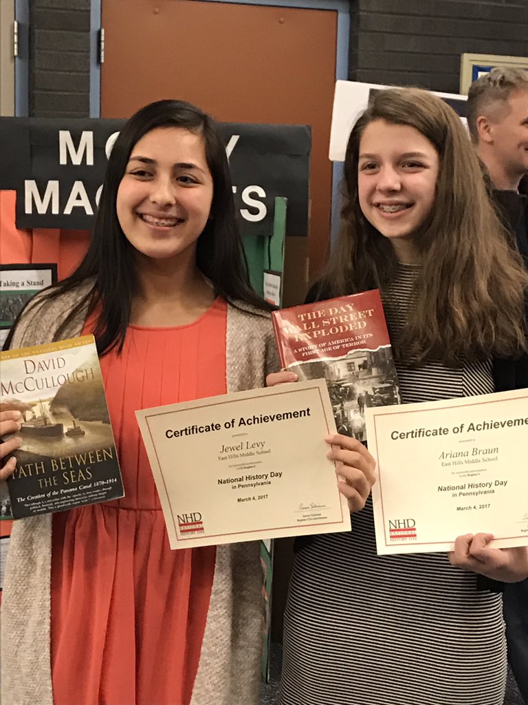 EastHillsMSbasd's tweet photo. Awesome!  Second place to Ariana and Jewel for Junior group documentary!  East Hills!  Way to go!! https://t.co/DNNkbFRWfI
