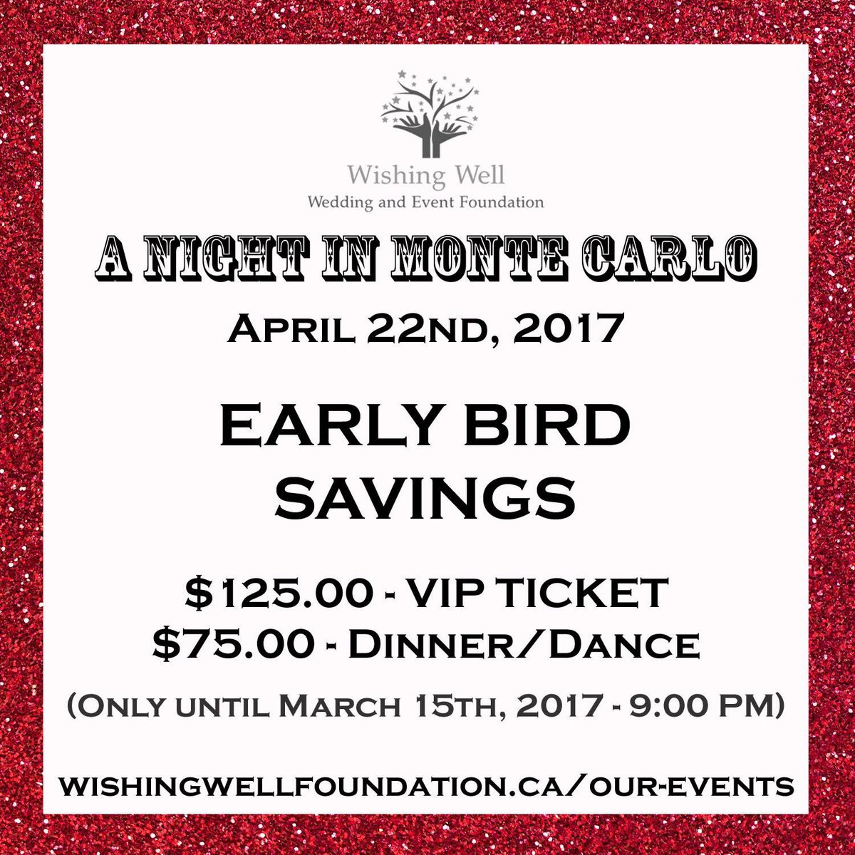 Psst! Our little gift for you! Early bird savings off VIP Tickets &amp; Dinner/Dance Tickets for #ANightInMonteCarlo . Bit.ly/2lhuSyh